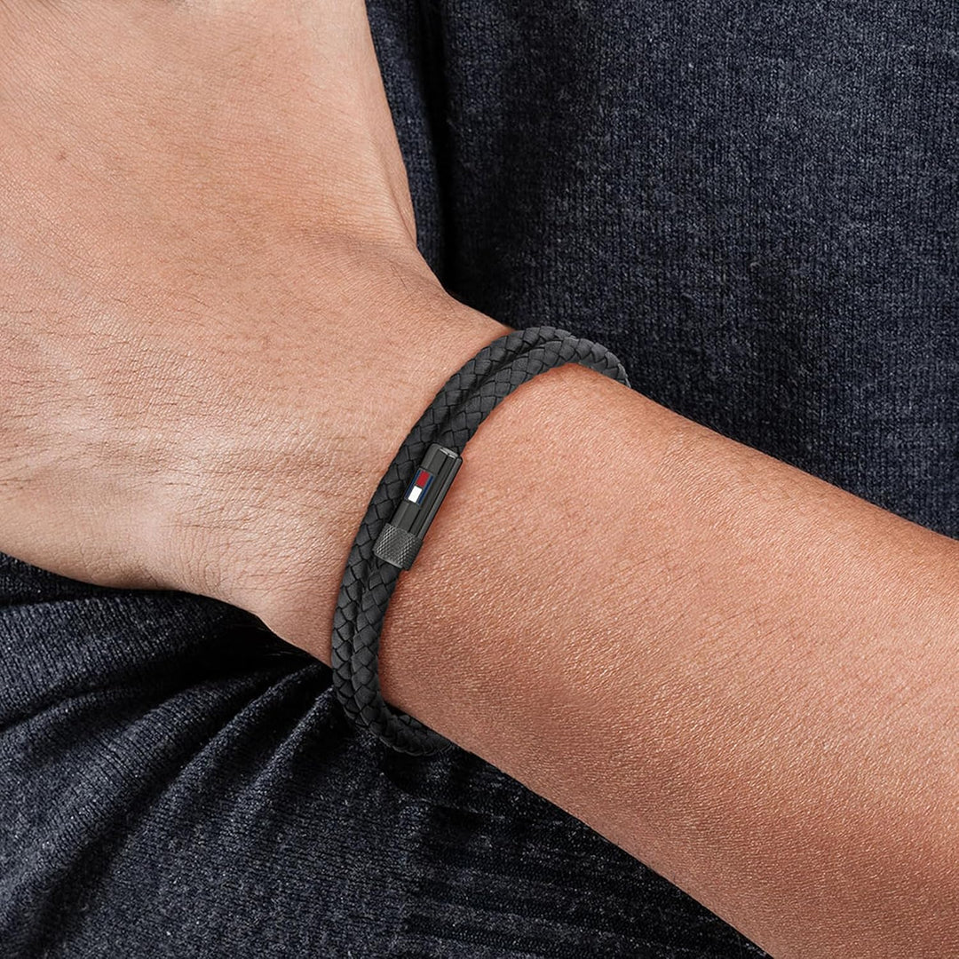 Tommy Hilfiger Jewelry Lederarmband für Herren verfügt über einen Magnetverschluss Black, Black
