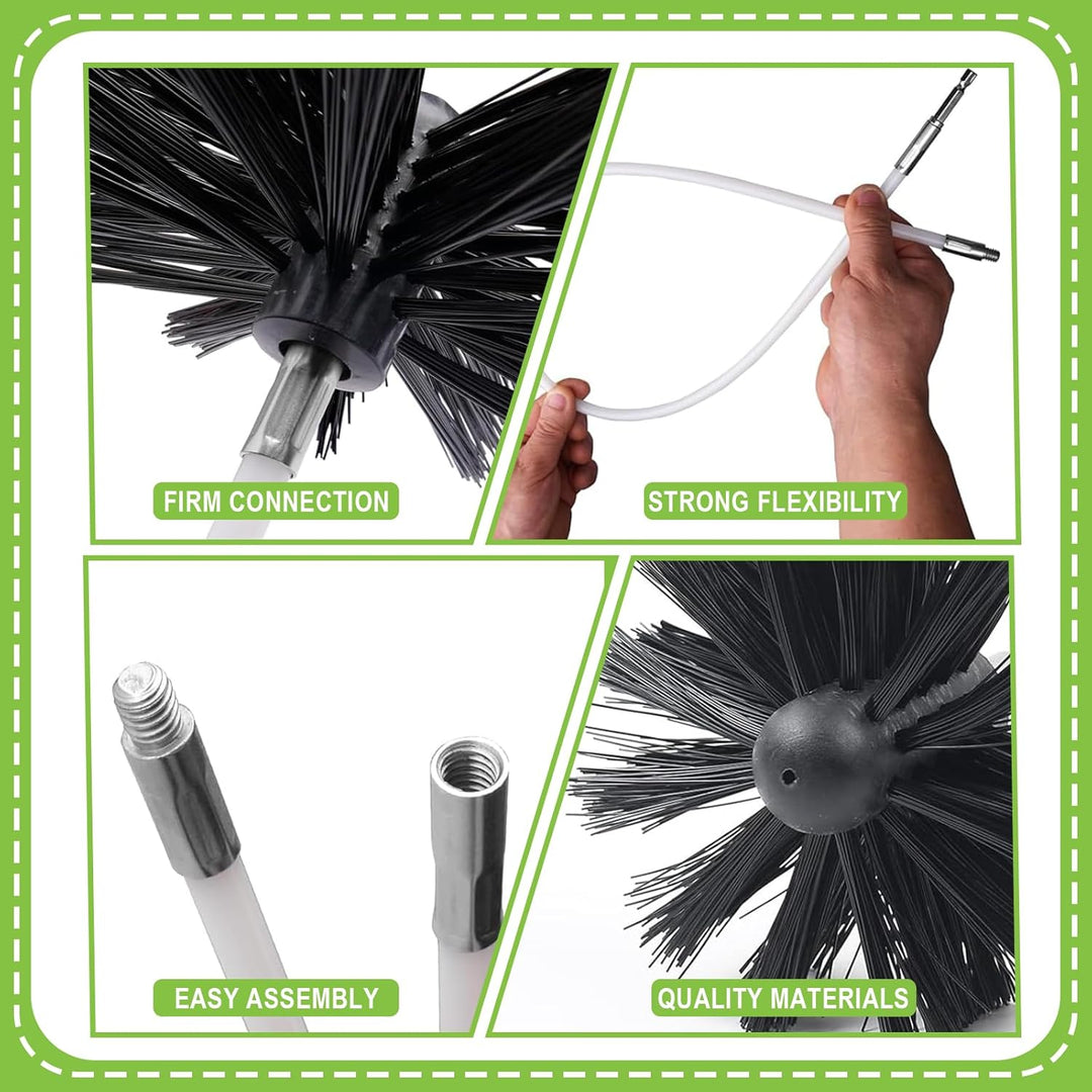 31 Kaminbürsten Set Premium (150mm Bürstenkopf) - 20x Flexible Stangen Inkl. 2 Bürsten, Trocknerbürs