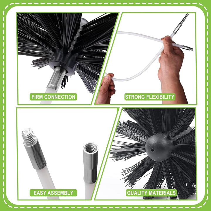 31 Kaminbürsten Set Premium (150mm Bürstenkopf) - 20x Flexible Stangen Inkl. 2 Bürsten, Trocknerbürs