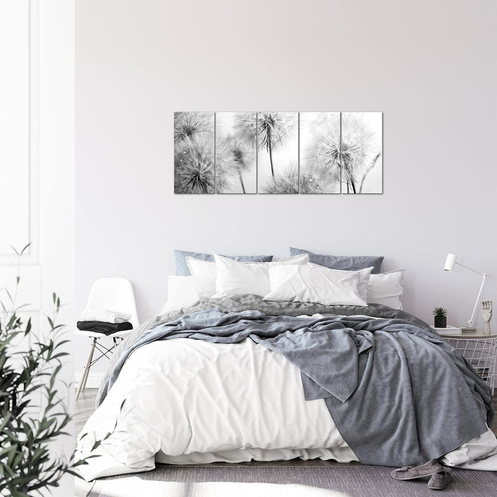 Runa Art Bild Blumen Pusteblumen Wandbilder auf Vlies Leinwand 5 Teilig Wanddekoration Wohnzimmer Sc