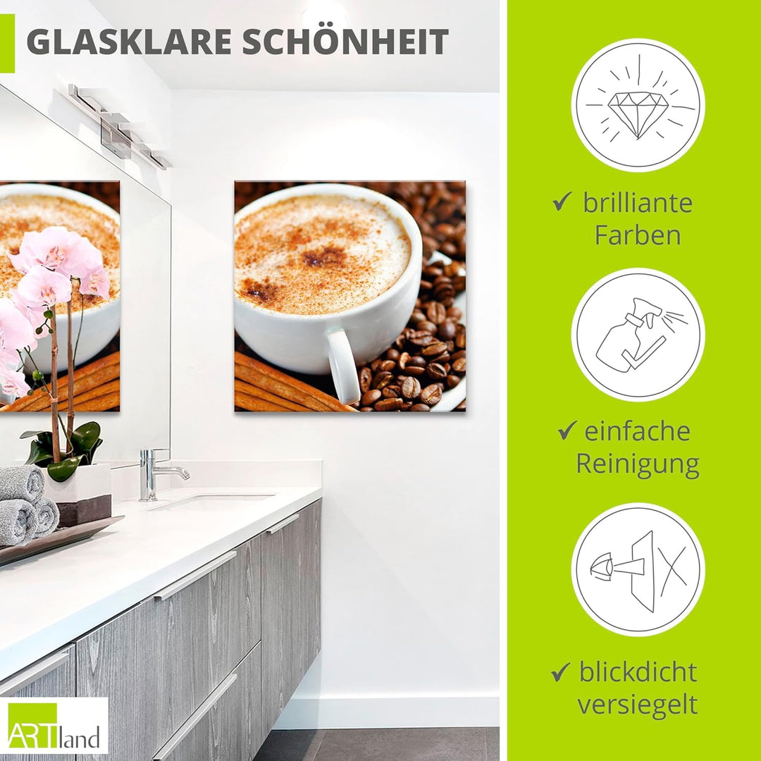 ARTland Glasbilder Wandbild Glas Bild einteilig 50x50 cm Quadratisch Kaffee Cafe Coffee Cappuccino K