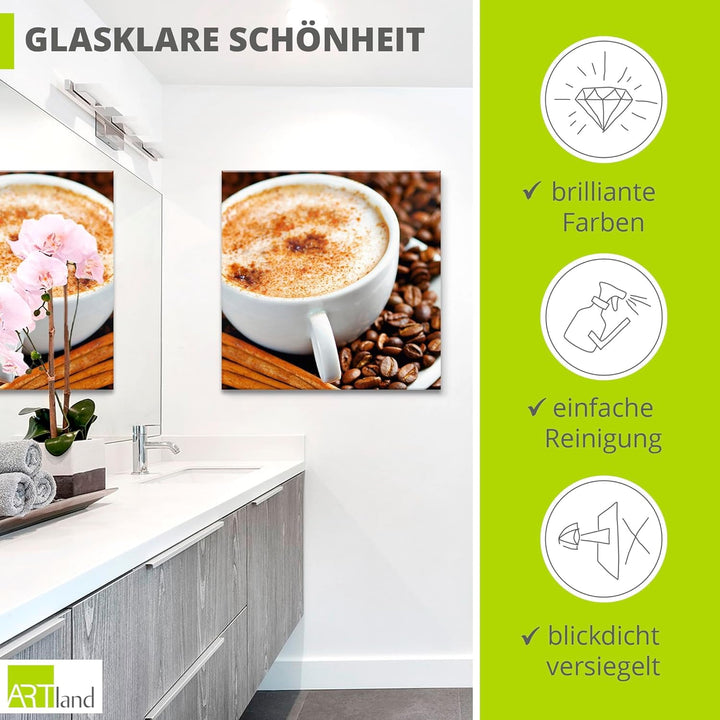 ARTland Glasbilder Wandbild Glas Bild einteilig 50x50 cm Quadratisch Kaffee Cafe Coffee Cappuccino K