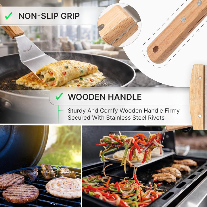 Professionelles Grillspachtel Set – Edelstahl Metallspachtel und Grillschaber – Schwerer Spachtel Gr