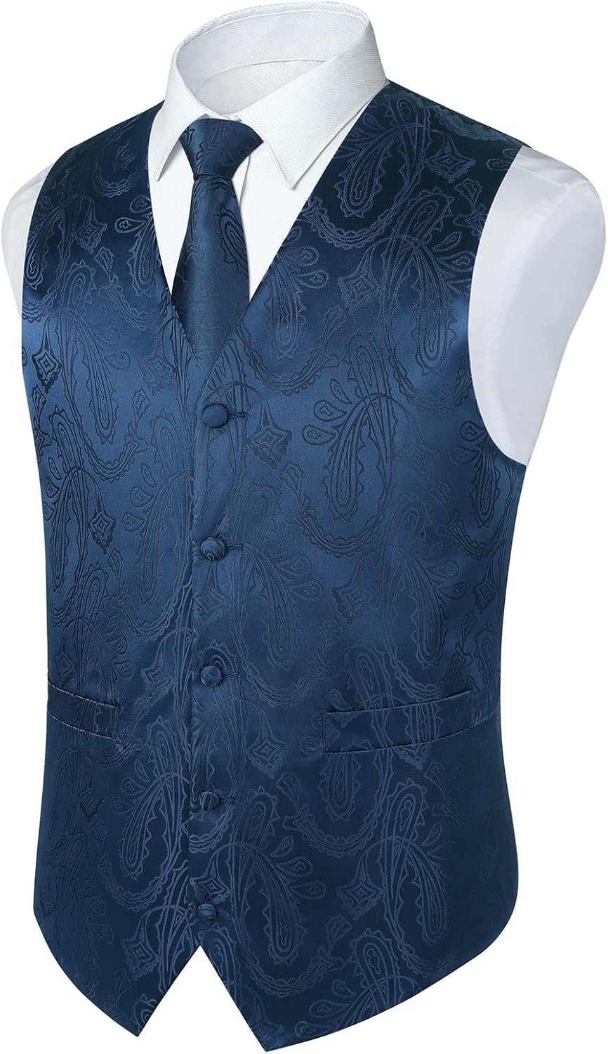 Rithern Herren Weste Paisley Floral Jacquard Seide Krawatte Einstecktuch Taschentuch Set mit Mansche