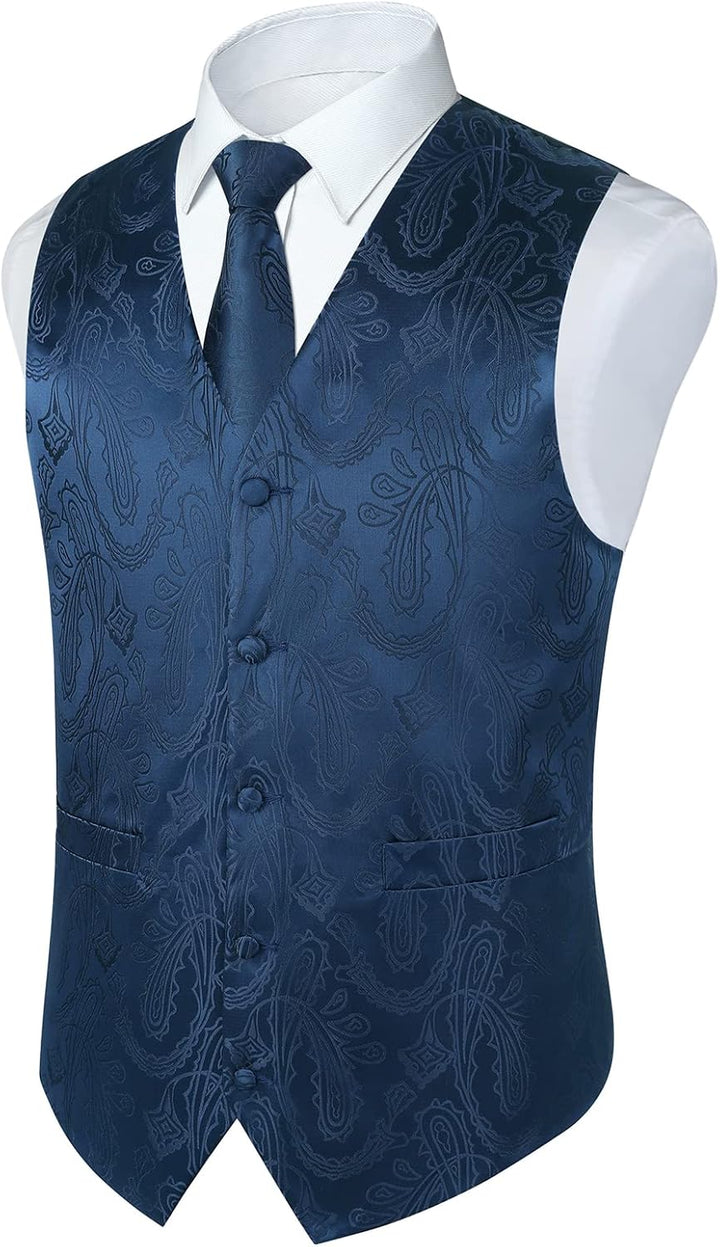 Rithern Herren Weste Paisley Floral Jacquard Seide Krawatte Einstecktuch Taschentuch Set mit Mansche