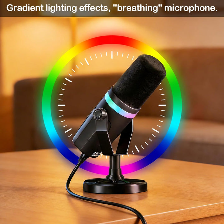 Dual-Interface Mikrofon, mit RGB-Atmungslicht und Echtzeit-Monitoring, 192 kHz/24 Bit, XLR/USB Dynam