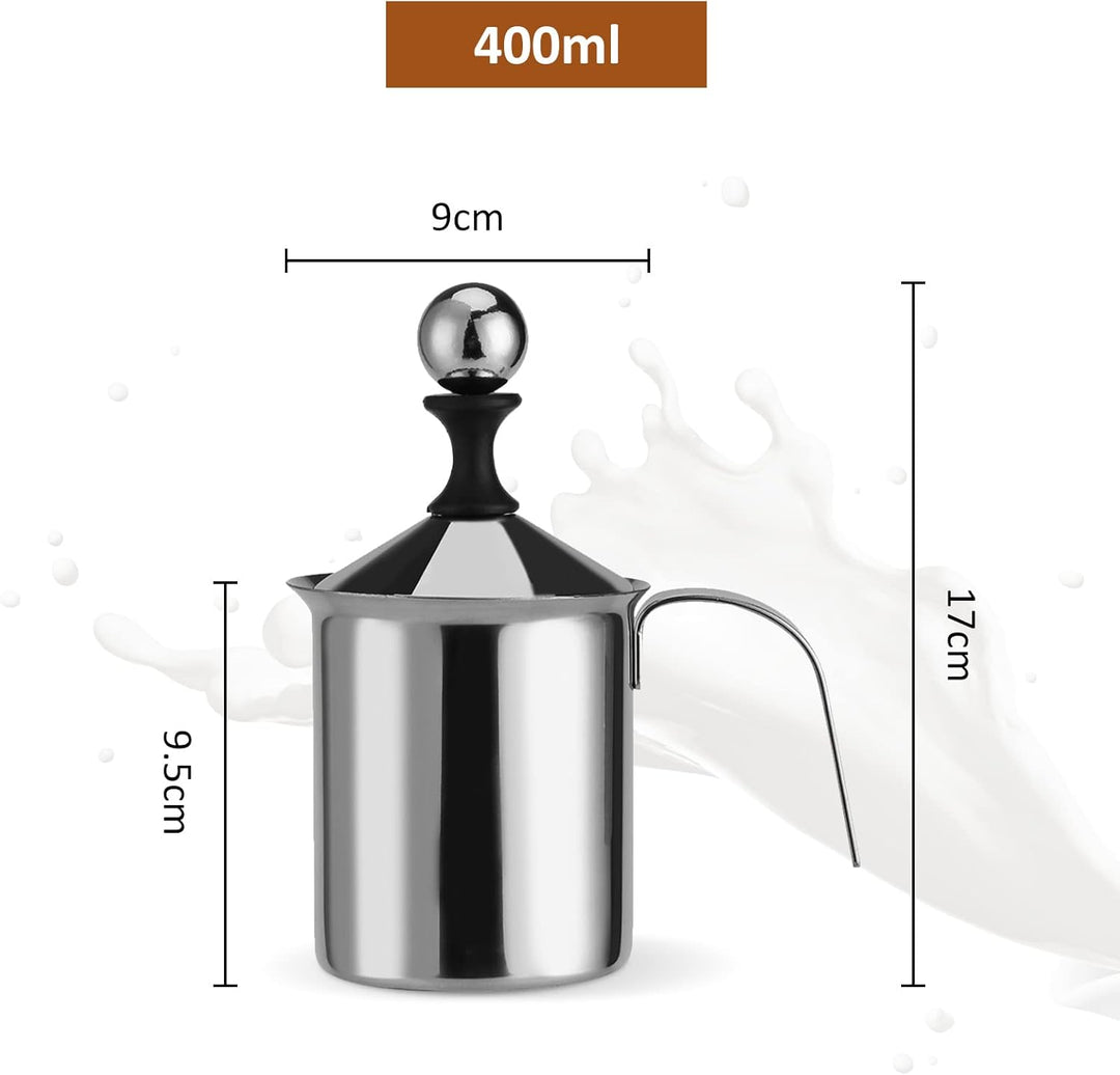 Manuelle Milchschaum, 400ml Edelstahl Milk Frother Milchaufschäumer mit Doppeltem Sieb und Spezielle