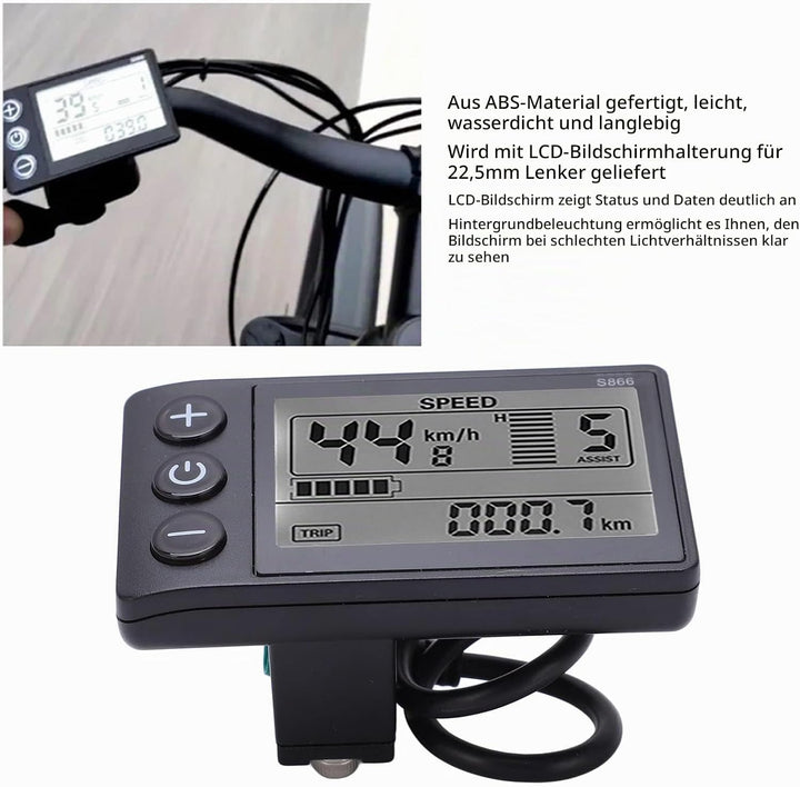 S866 LCD Display, Fahrradcomputer Wasserdichtem Elektrofahrrad S866 Display Meter 24V 36V 48V Bedien