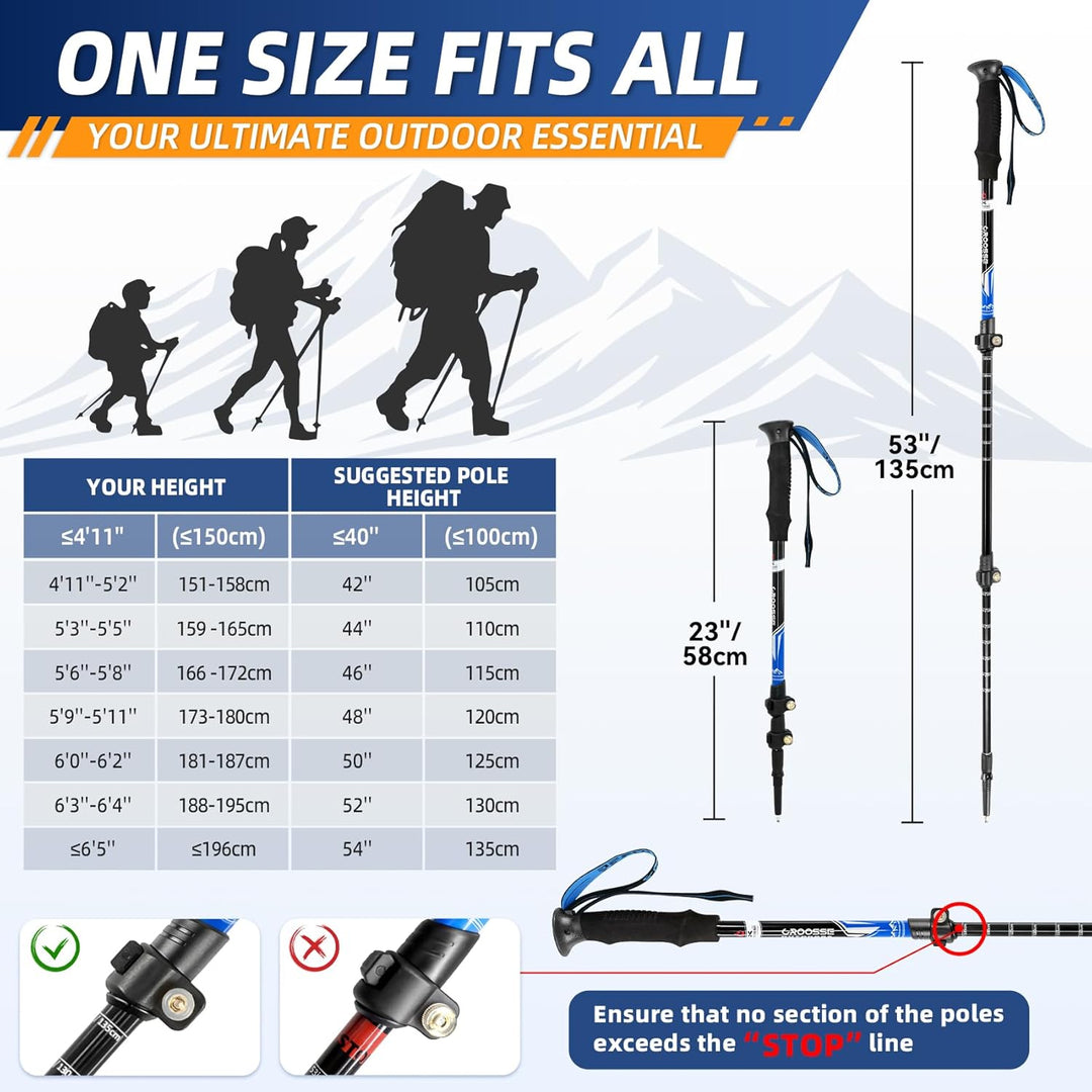 Teleskop Trekking Walking Stöcke zum Wandern - 2 Pack Faltbare Aluminium Wanderstöcke mit Antishock