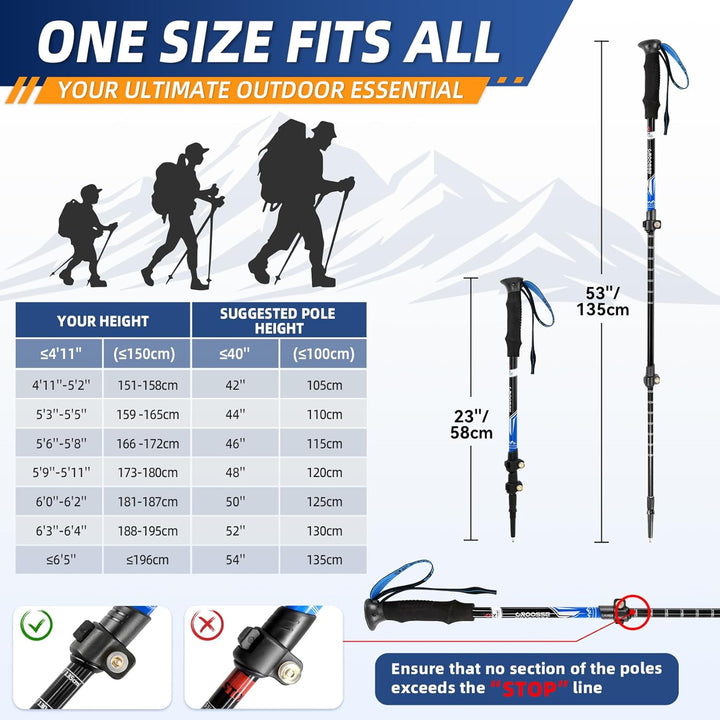 Teleskop Trekking Walking Stöcke zum Wandern - 2 Pack Faltbare Aluminium Wanderstöcke mit Antishock