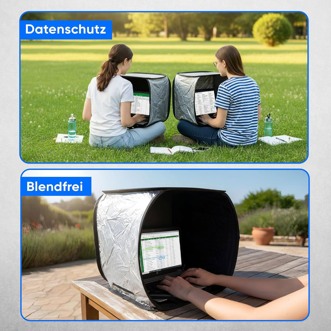ReFind Sonnenschutz für Laptop - Blendschutz für Arbeit im Freien. Mit Sichtschutz, Hitzeschutz und