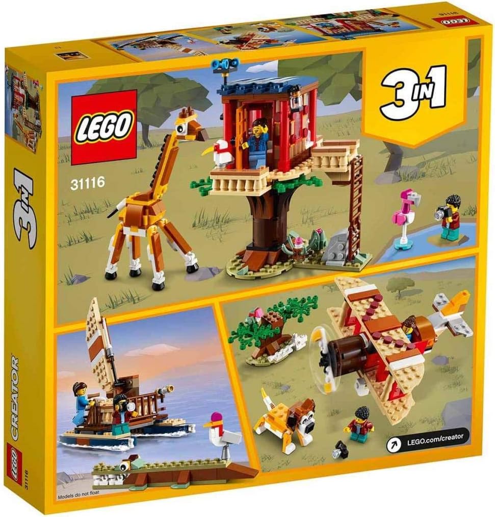 LEGO 31116 Creator 3-in-1 Safari-Baumhaus - Katamaran - Flugzeug Spielzeug, Set mit Giraffe und Löwe