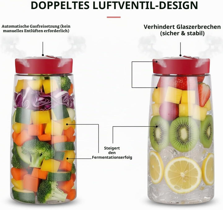 2 Stück Fermentierglas mit 1-Wege-Entlüftung, 2.2L kimchi behälter, Breiter Öffnung Einmachglas mit