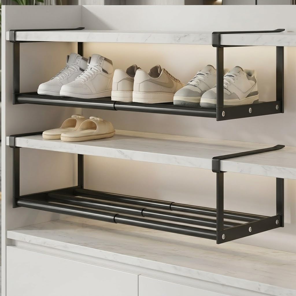 2 Stück Hängendes Schuhregal Organizer im Schrank - 40-70cm Verstellbares Unterregal Hängekorb Auszi