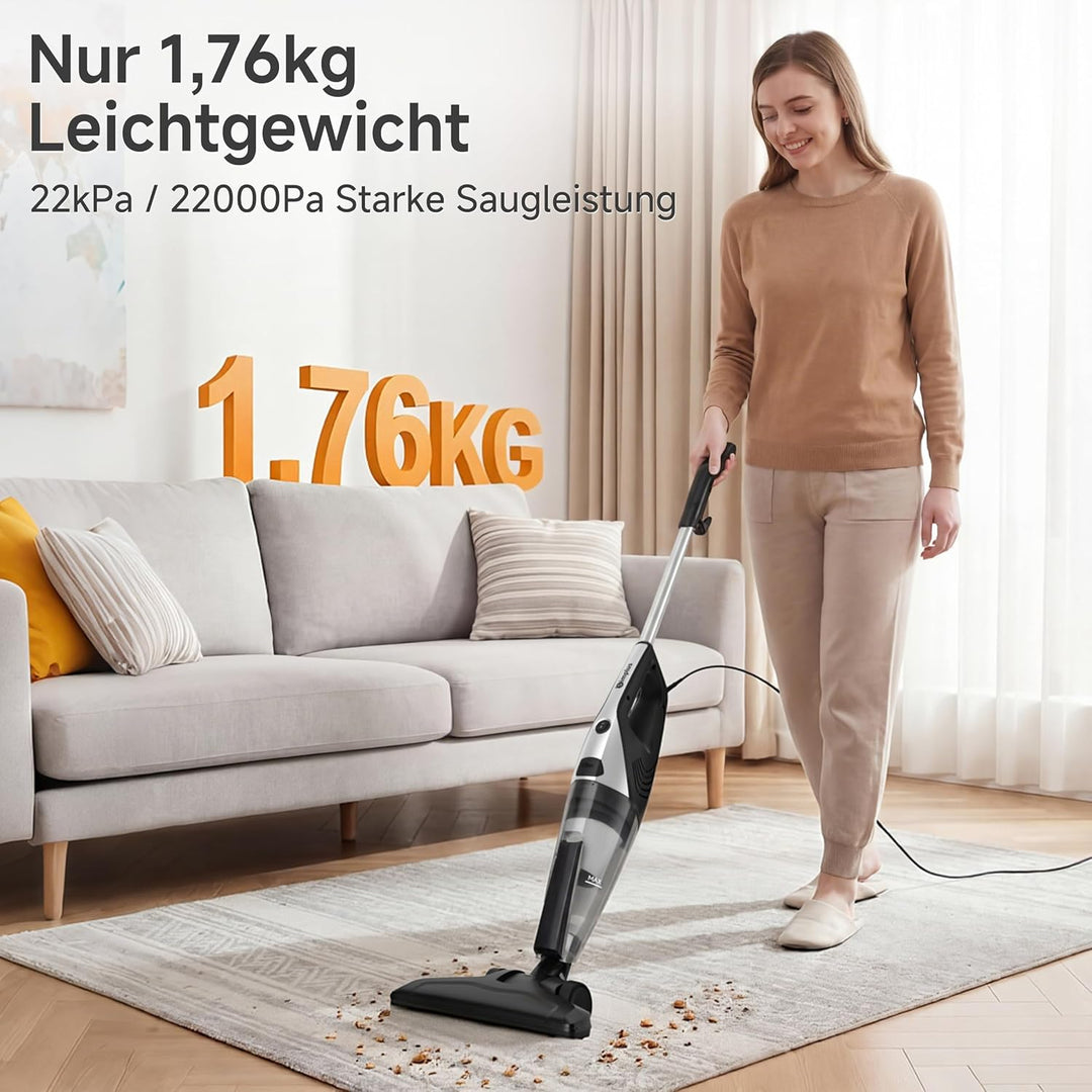 SIMPLUS Stielstaubsauger mit Kabel 600W, 2-in-1 Handstaubsauger, 22KPa Saugleistung, HEPA Filter, 1L