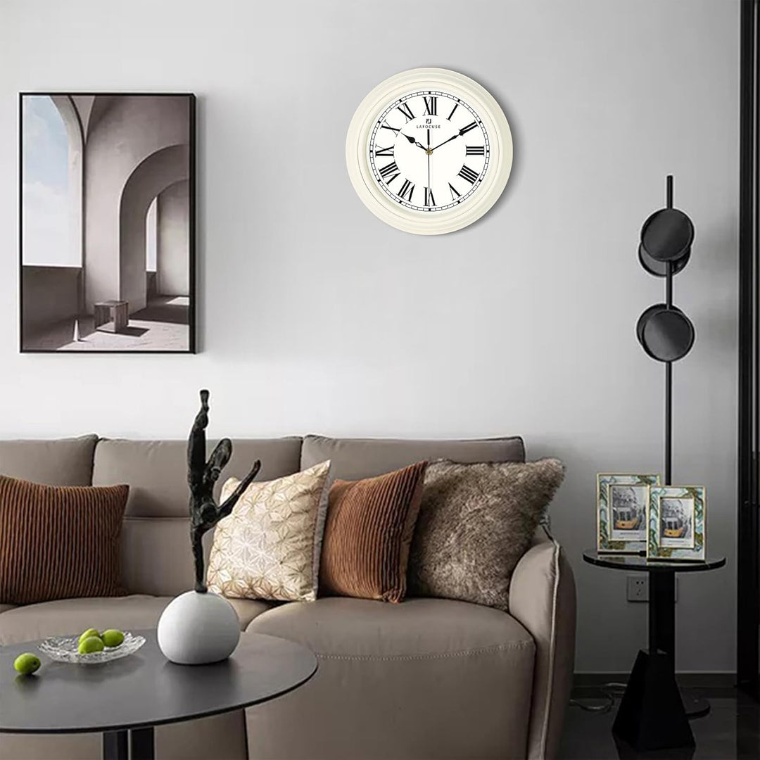 Lafocuse 30 cm Lautlos Wanduhr Römische Ziffern, Klassische Wanduhr Beige, Retro Wanduhr Ohne Tickge