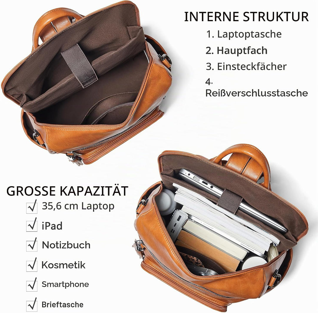 Shrrie rucksack damen elegant geeignet für 15,6Zoll-Notebooks Langlebig wasserdicht Damen aus Leder