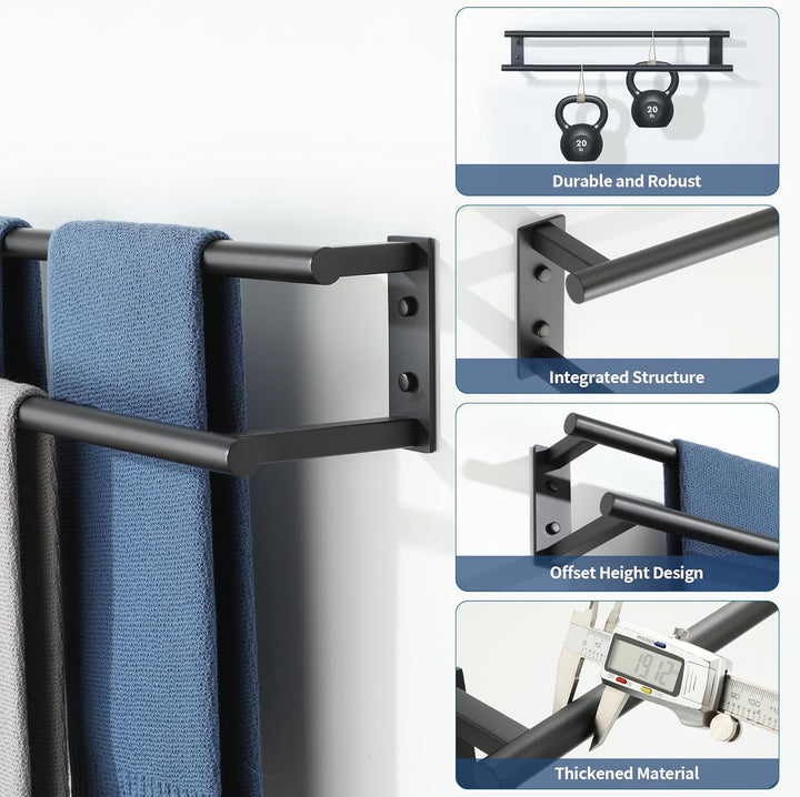 70 cm Doppelter Handtuchständer,Gebürstet Handtuchhalter Wand,Handtuchhalter Schwarz aus Edelstahl S