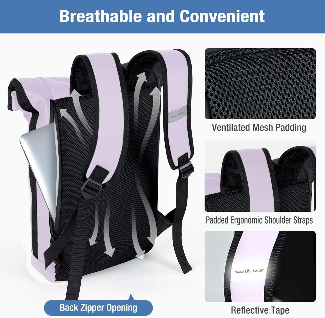 Rolltop Rucksack Wasserdicht für Damen & Herren, Grosser Laptop Rucksack mit Computerfach für 17 Zol