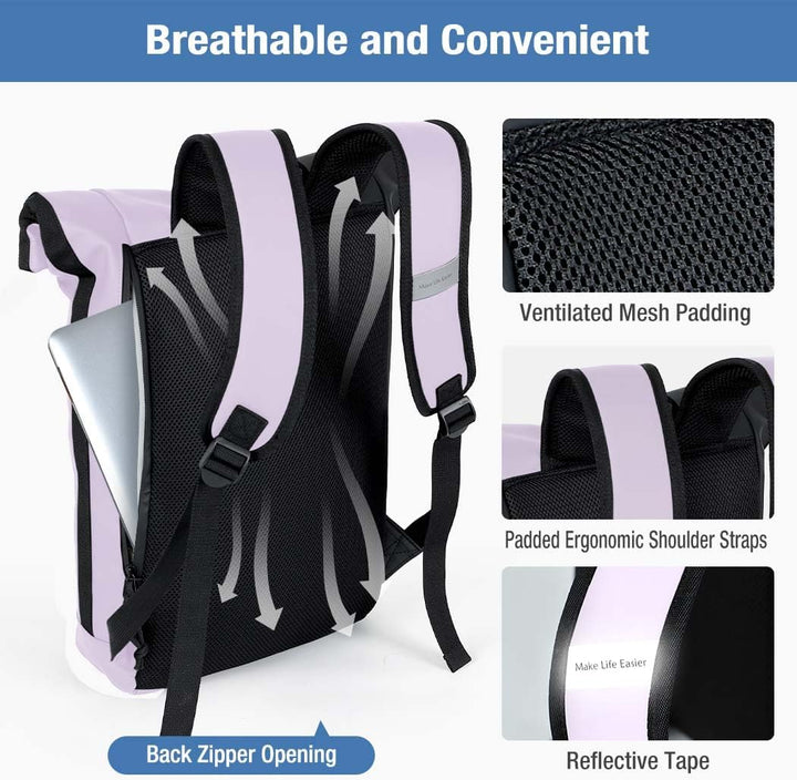 Rolltop Rucksack Wasserdicht für Damen & Herren, Grosser Laptop Rucksack mit Computerfach für 17 Zol