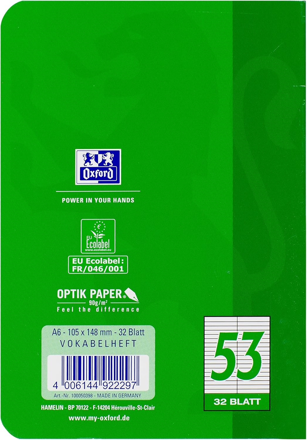 Oxford Vokabelheft, A6, 32 Blatt, Lineatur 53, rot und grün, 10 Stück Lineatur 53 - 2 Spalten A6, 32