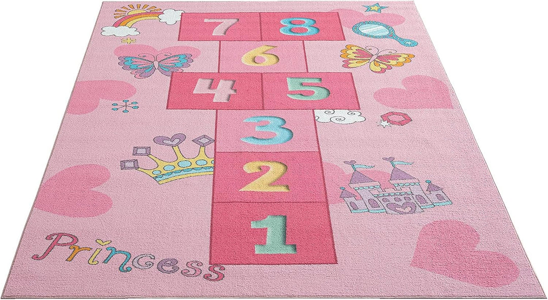 the carpet Happy Life Kinderzimmer, Kinderteppich, Spielteppich, Waschbar, Zahlenteppich, Hüpfteppic
