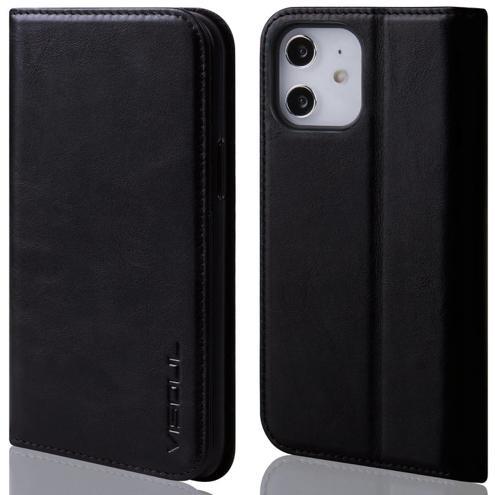 VISOUL Hülle für iPhone 12 Pro, iPhone 12 Handyhülle [100% Echtleder] [Lifetime Garantie] [RFID Schu