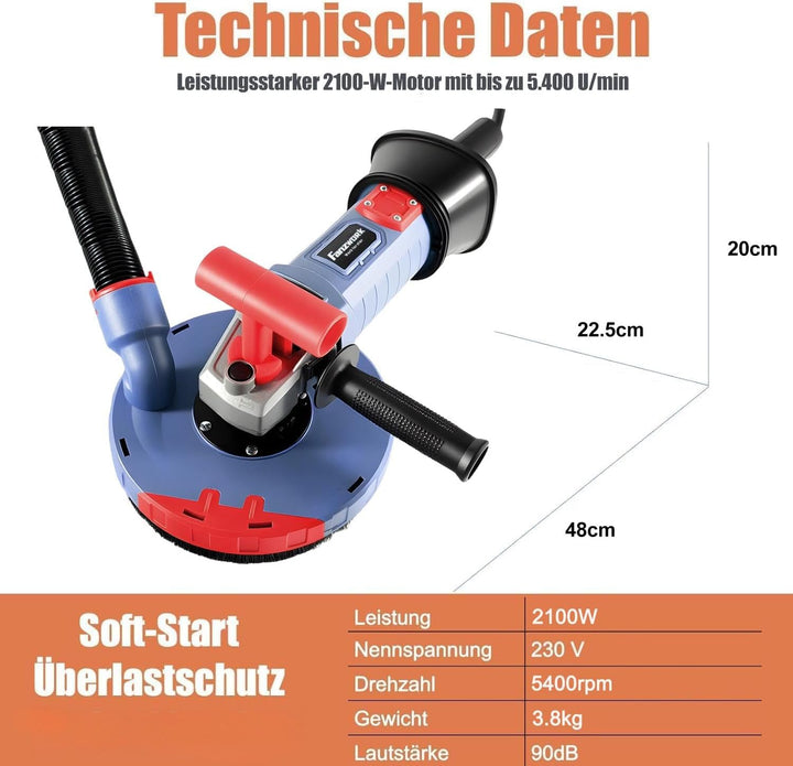 FANZWORK 2100W / 180mm Betonschleifer Betonfräse Set, inkl. Premium 180mm Diamantschleiftopf *2, Abs