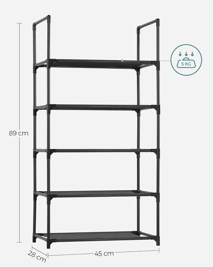 SONGMICS Schuhregal, 5 Ebenen, Schuhablage, Schuhaufbewahrung, schmal, 28 x 45 x 89 cm, Metallgestel
