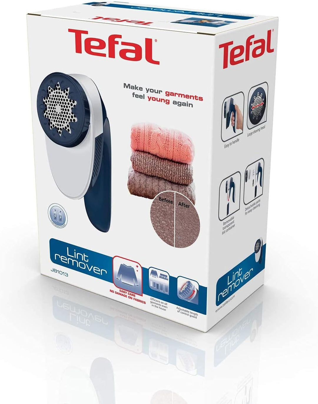 Tefal JB1013 Fusselrasierer (4 Klingen, 4 Höheneinstellungen, 3V-Motor, Einfach zu entleeren) weiss/