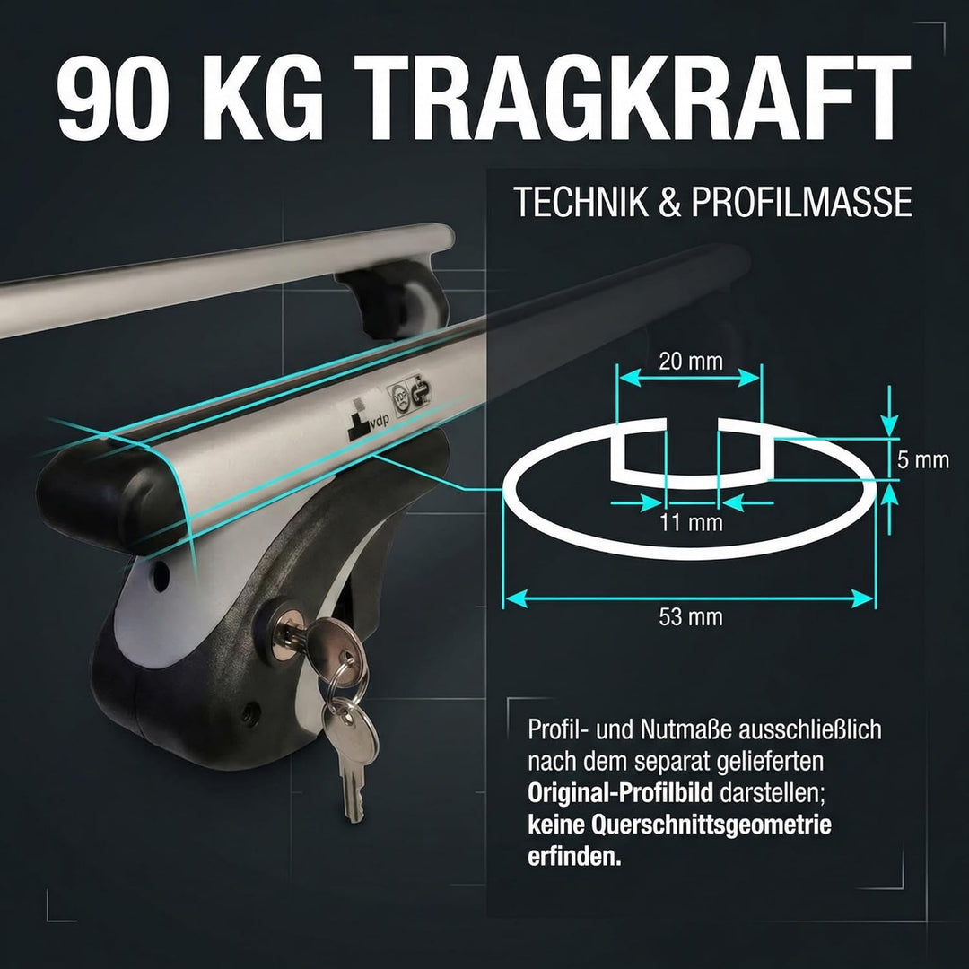 VDP L120 Alu Relingträger Dachträger bis 90kg VDP-R-005-120 Single, Single