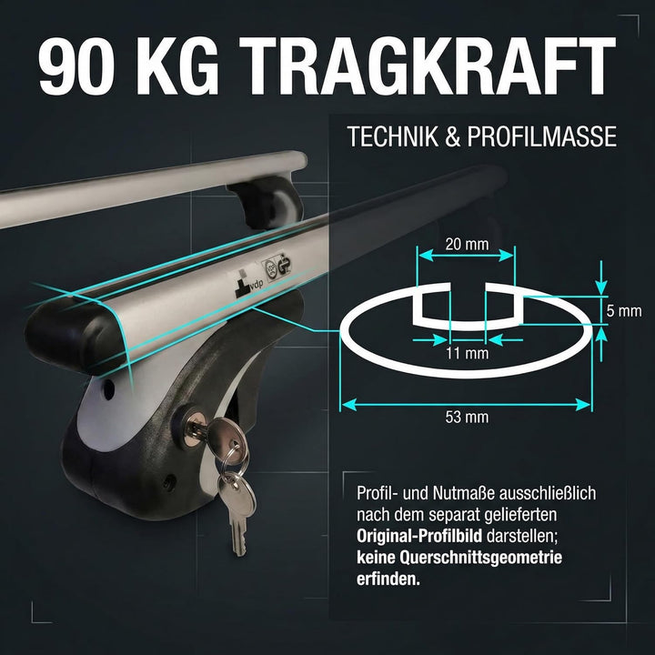 VDP L120 Alu Relingträger Dachträger bis 90kg VDP-R-005-120 Single, Single