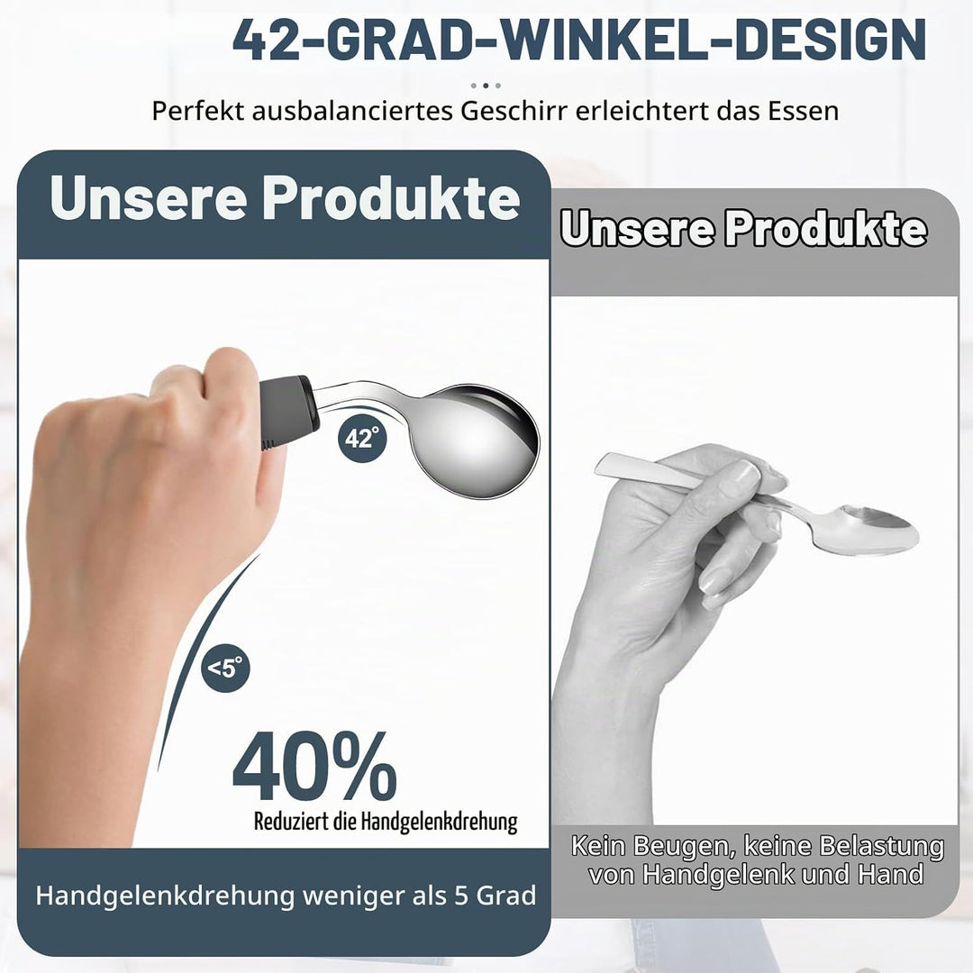 4-Teilig, Easy Grip Besteck 42° Winkel Besteck mit Dickem Griff Behinderten Esshilfen Rutschfeste Gr