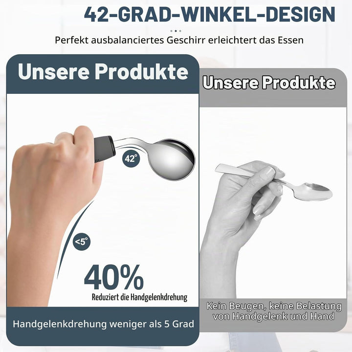 4-Teilig, Easy Grip Besteck 42° Winkel Besteck mit Dickem Griff Behinderten Esshilfen Rutschfeste Gr