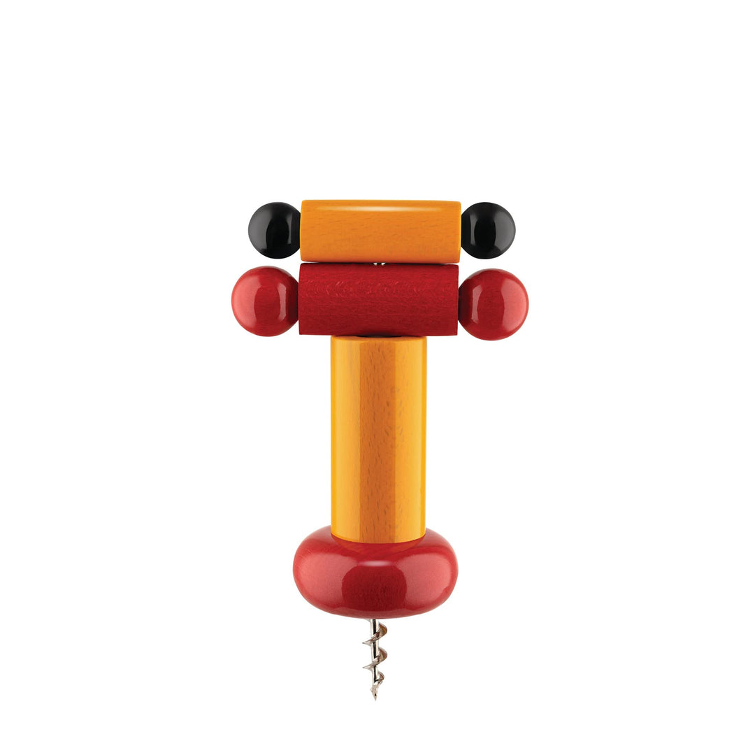 Alessi ES17 Korkenzieher aus Buchenholz, 100 Values Collection, Steel, Gelb, schwarz, rot