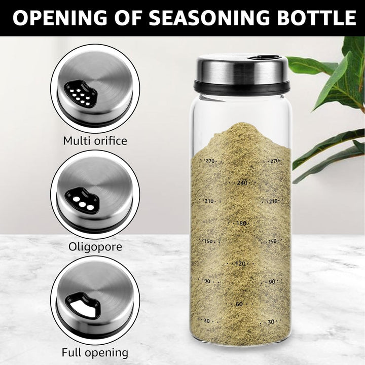 3 Stück Gewürzgläser mit Drehdeckel 300ml Gewürzdosen Glas, 16.5x6 cm Luftdicht Gewürzstreuer mit 4