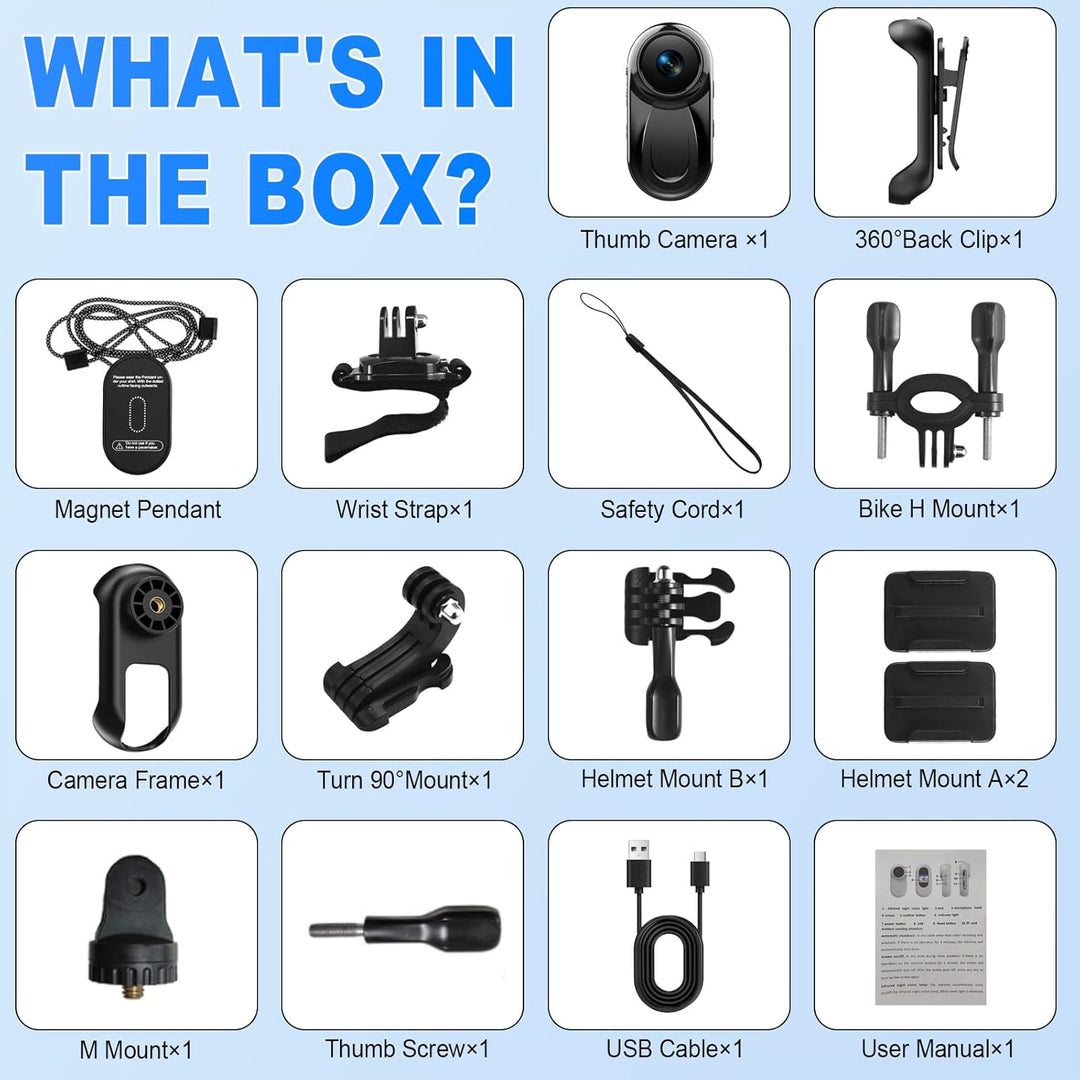 Mini Action Cam 1080P HD, Kleine Bodycam 120° Weitwinkel Objektiv mit 360° Clip&Magnetische Halskord