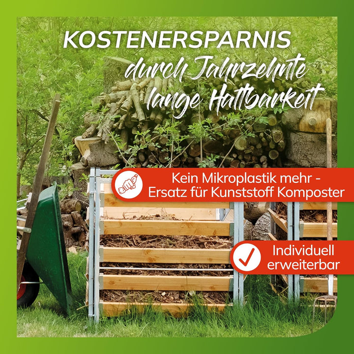 Premium Feuerverzinkter Gartenkomposter aus Holz und Metall - Kompostbehälter für den Garten mit Sie