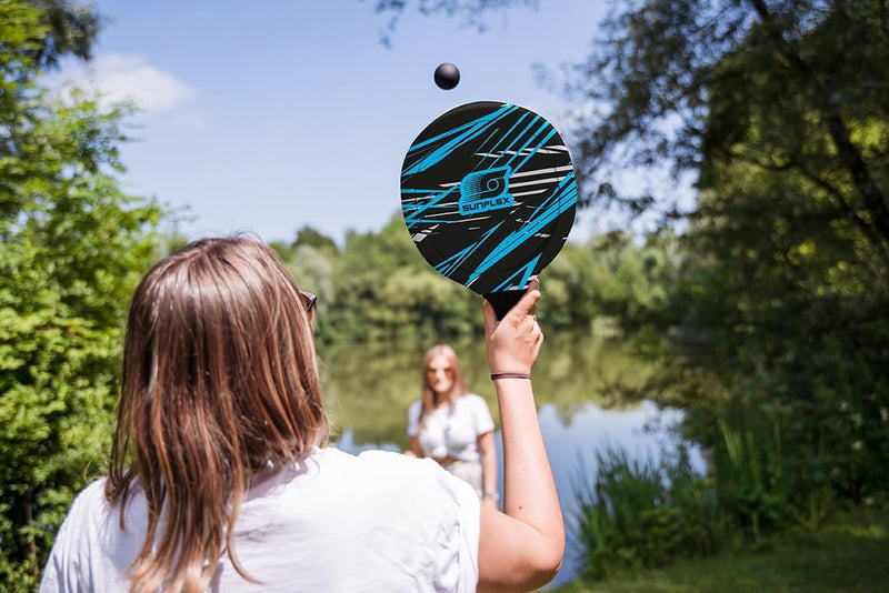 Sunflex Neopren Beachball Set Action Pro mit Zwei Schlägern und Zwei Bällen | weich und leicht | ext