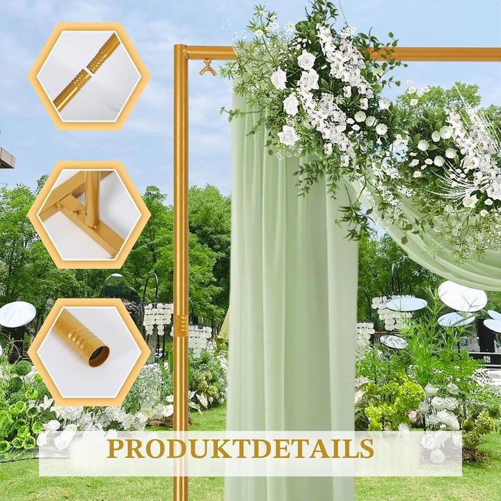 Hochzeitsbogen Hintergrundständer, Goldener Metallrahmen Quadratisch Ballonbogen Gestell Blumenrahme