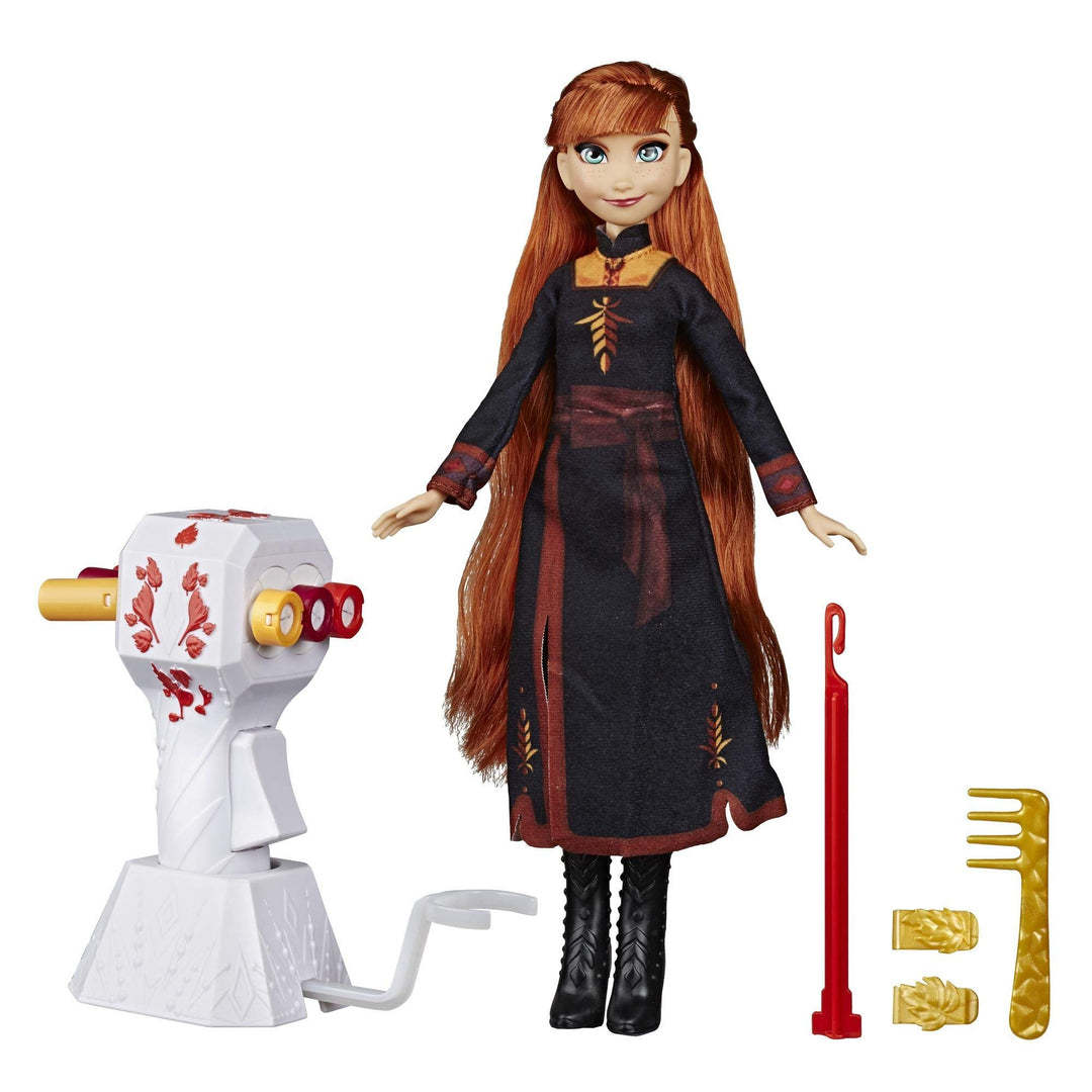 Disney Die Eiskönigin Flechtspass Anna Puppe mit extralangem, rotem Haar, Styler und Haarclips – Spi