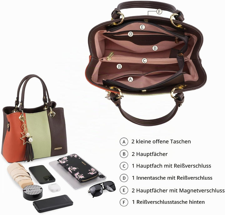 Pomelo Best Damen Handtasche mehrfarbig gestreift Umhängetasche in schöner Farbkombination mit mehre