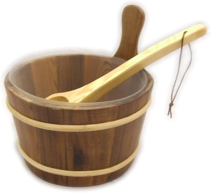 SudoreWell® Saunakübel Set Red Cedar mit Saunakübel 4,0 l inkl. Einsatz plus Saunakelle Set Kübel au