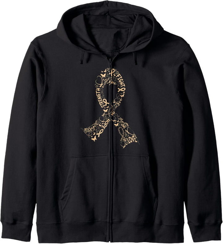 Gebärmutterkrebs Krieger Kampf Pfirsich Ribbon Awareness Ges Kapuzenjacke