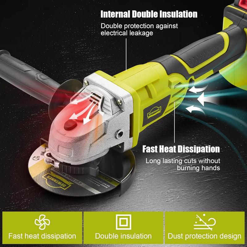 DEWINNER Akku-Winkelschleifer 115 mm，2 Scheiben zum Schleifen,20 V / 3.0Ah +Akku und Ladegerät, Schn