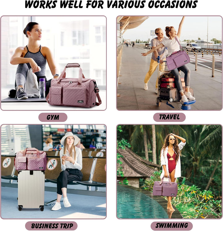 Sporttasche Damen，Reisetasche mit Nassfach und Schuhfach Wasserdichter Handgepäck Tasche, Weekender