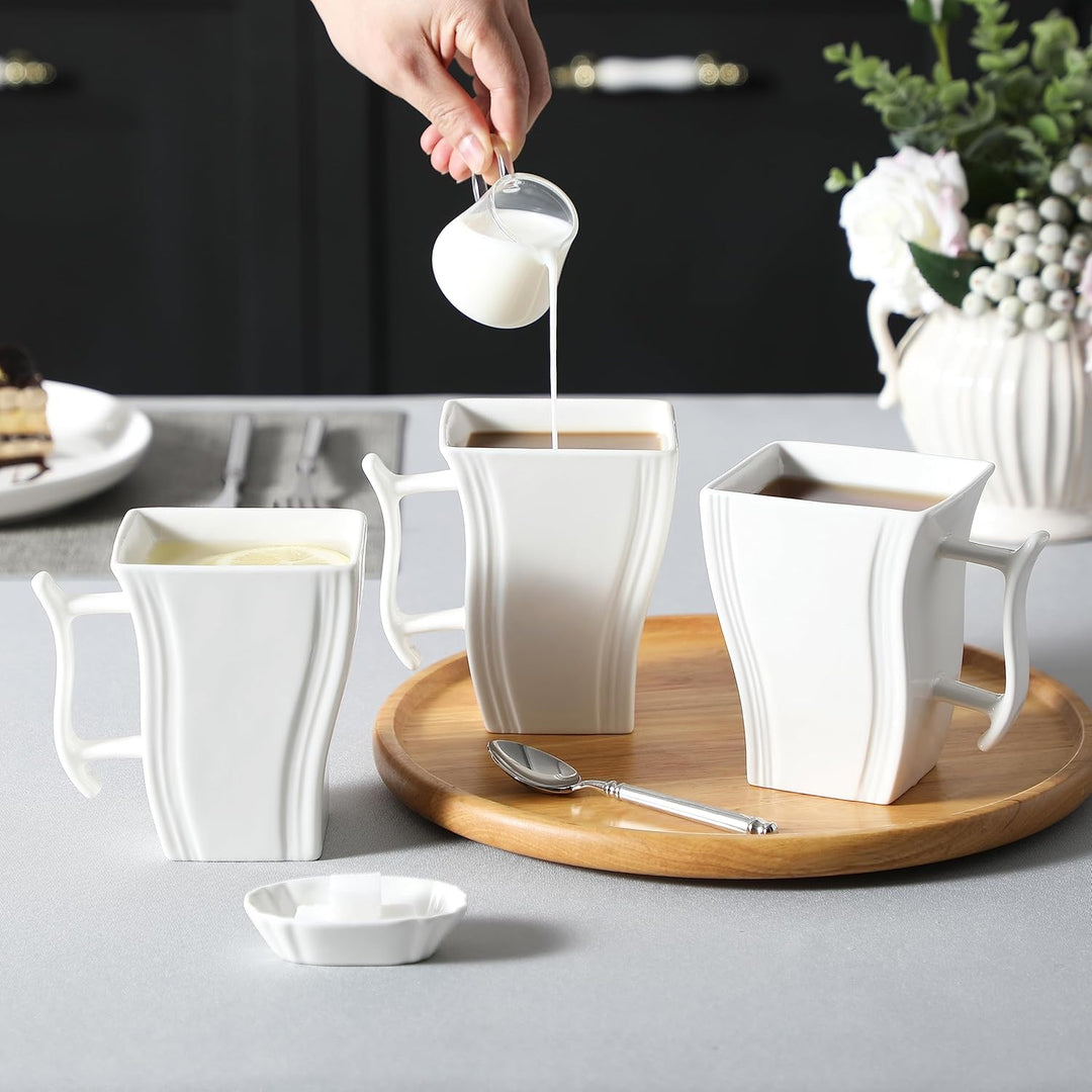 MALACASA Porzellan Kaffeetassen 6er Set, 470 ml Kaffeetassen mit Henkel, Grosse Keramik-Kaffeetasse,