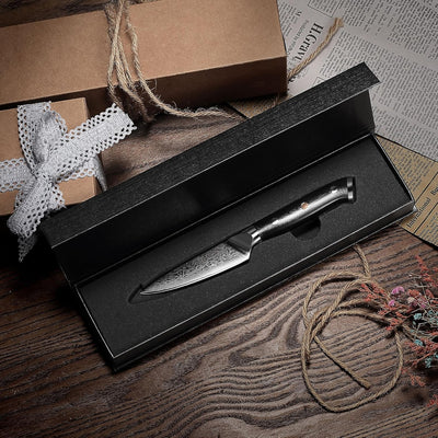 PAUDIN Damastmesser 9 cm – Gemüsemesser Schälmesser Obstmesser – VG10 Profi-Küchenmesser mit schwarz