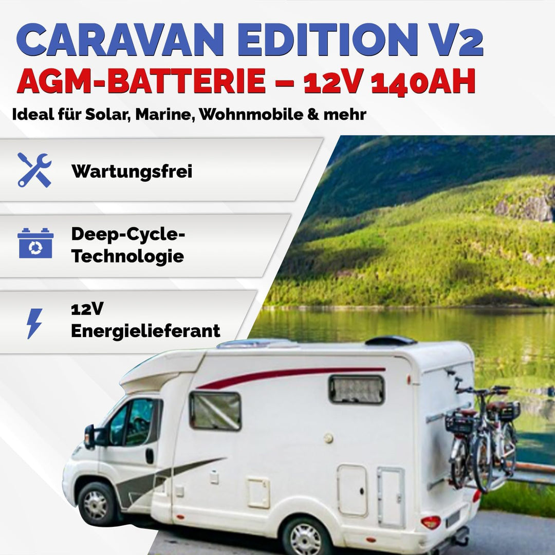 Electronicx AGM Caravan Batterie 140Ah 12V Versorgungsbatterie Deep Cycle Wohnmobil Batterie 140 Ah