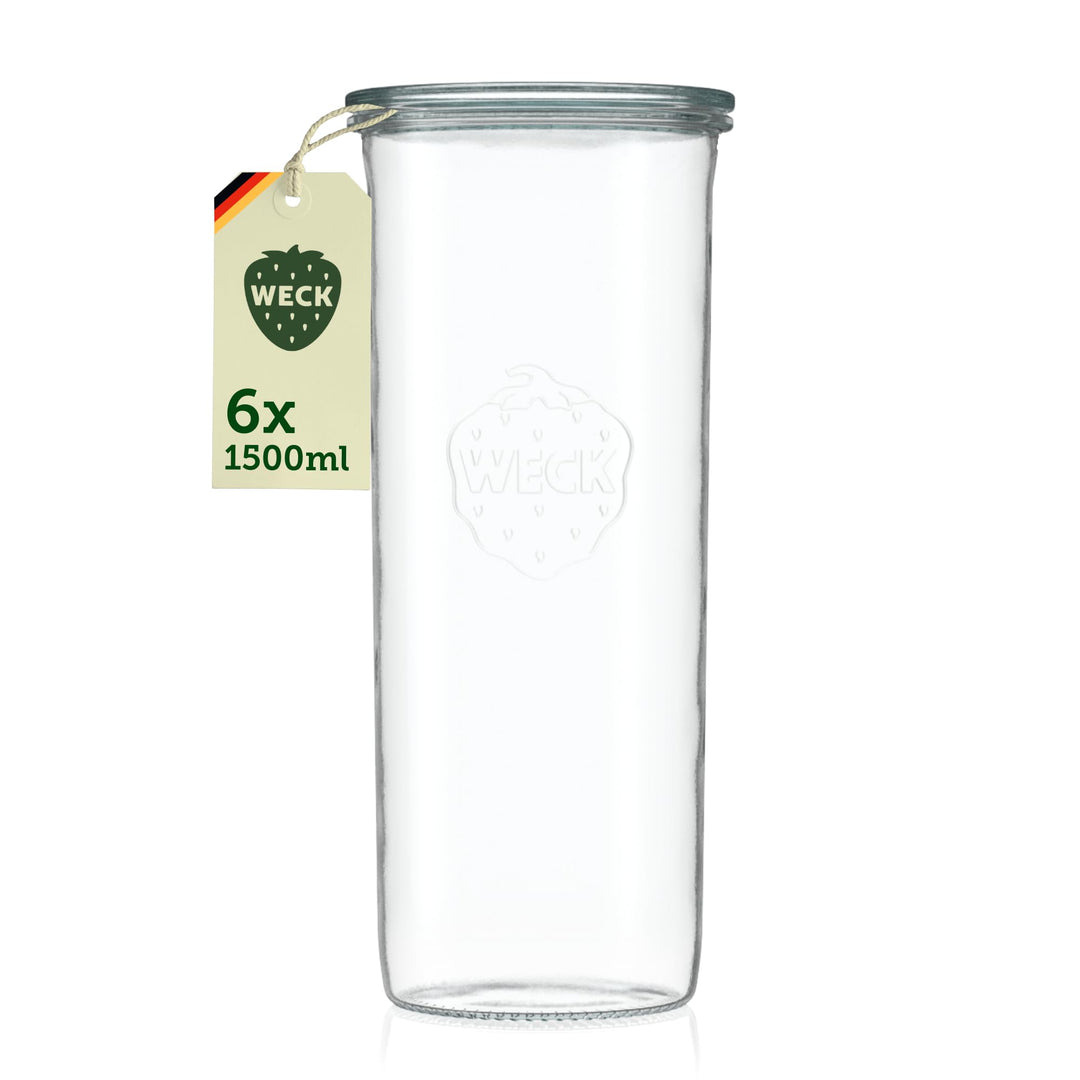 Weck Gläser 1400ml – 6er Set mit Deckeln – Sturzform – robuste, stapelbare Vorratsgläser- & Einweckg